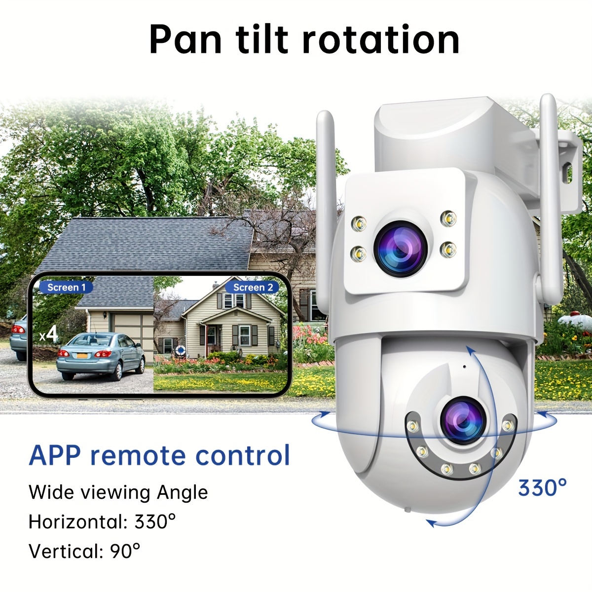 Smart HD 3MP Dual-Screen Security Camera with PTZ, WiFi Connectivity, Motion Tracking, Audio, and Full-Color Night Vision - USB Powered details 2