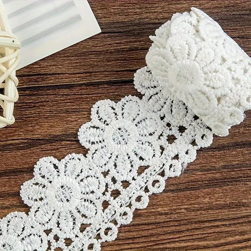 TEMU 5 Yards Of Floral Embroidered Water-soluble Lace Trim - 1.42 Inches Wide, Suitable For Diy Crafts, Hair Accessories, Garment Decoration, And
