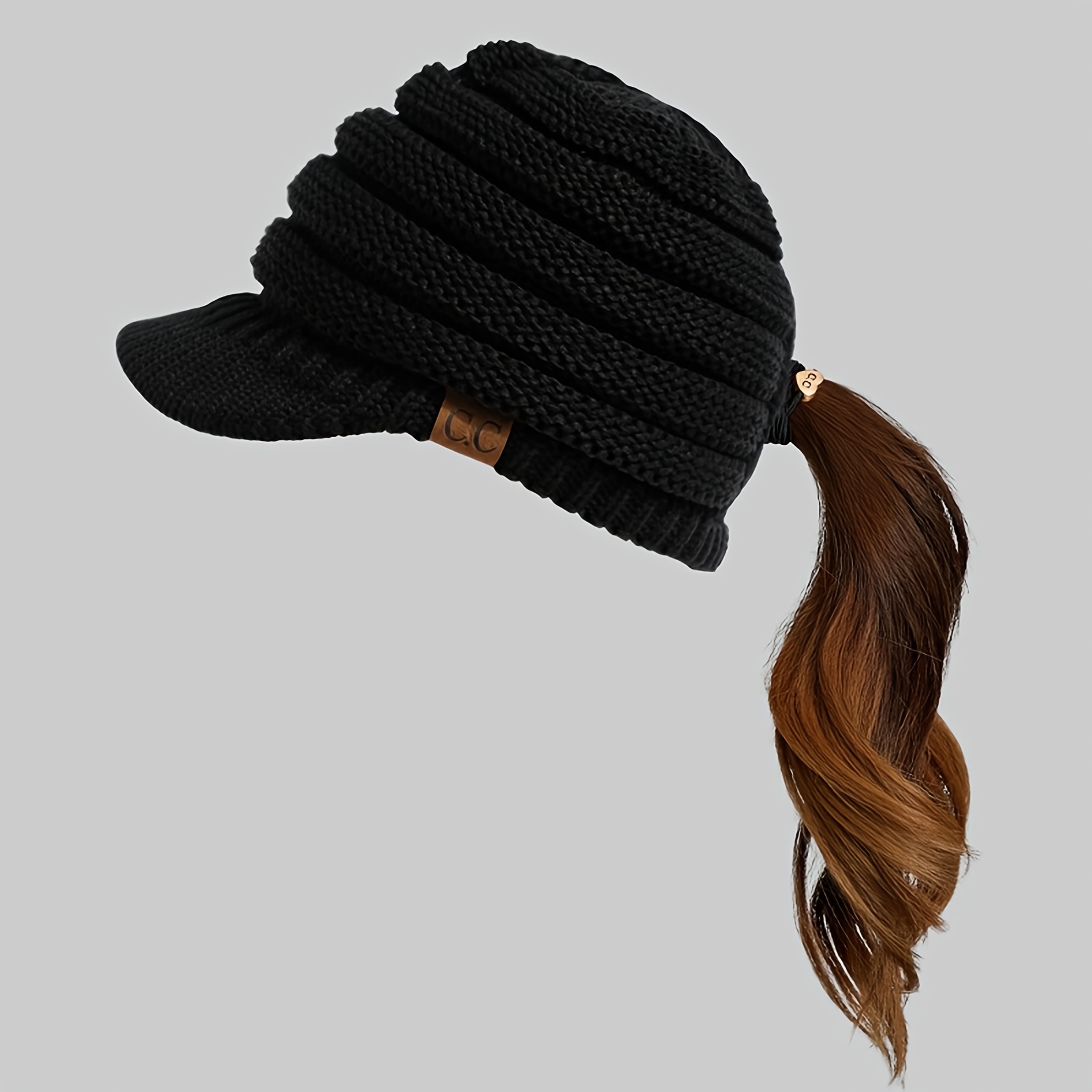 Image of Women's Hat For Christmas, Warm Ear-warming Beanie With Ponytail Hole, Perfect Gift For Family, , And Lovers
