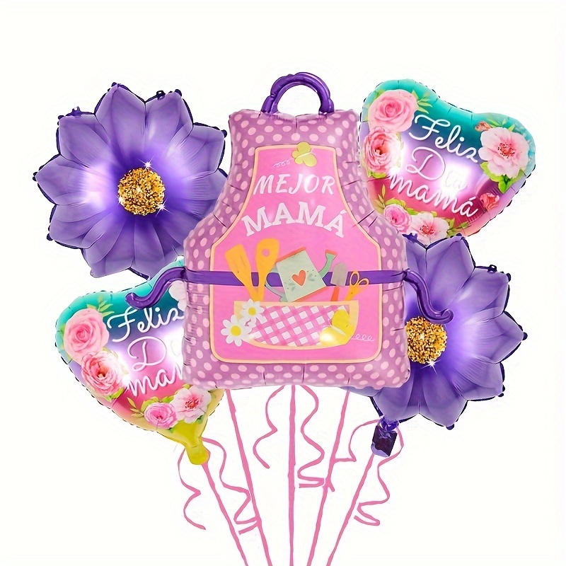 5pcs happy mothers day balloon flower basket trophy foil