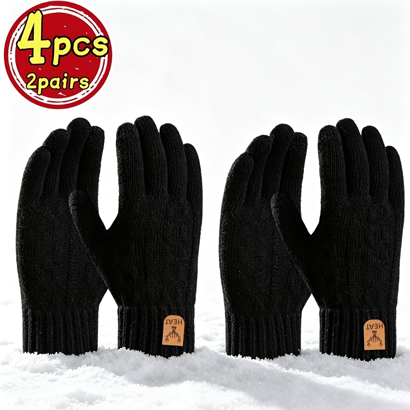TEMU 4pcs/2 Paires de gants en épaisement doublés de , style pull chaud , gants chauds pour hommes en hiver, gants de 'extérieur anti-froid et