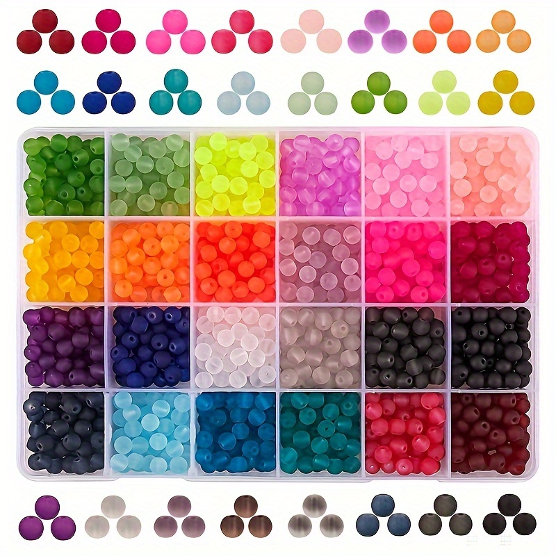 

1440pcs 6mm 24 Couleurs Perles En Verre Rondes Givrées Pour La Fabrication de Bijoux, Boucles D'Oreilles Bracelet Collier DIY Accessoires de Bijoux