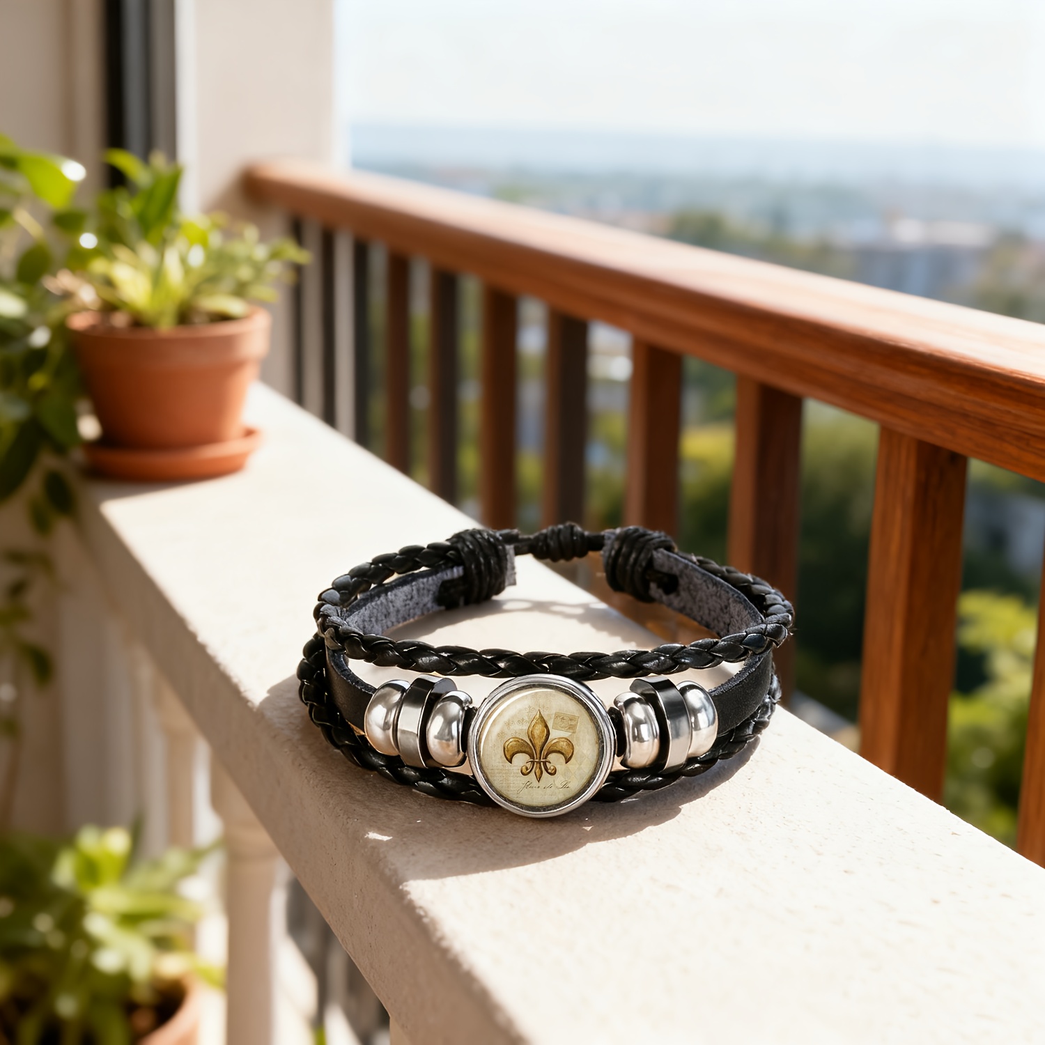 Men's Classic Colored Glass Pattern Bangle Bracelet
