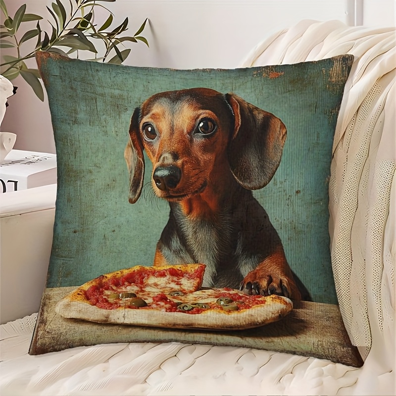 dachshund pizza humor 18x18 polyester throw pillow cover Temu