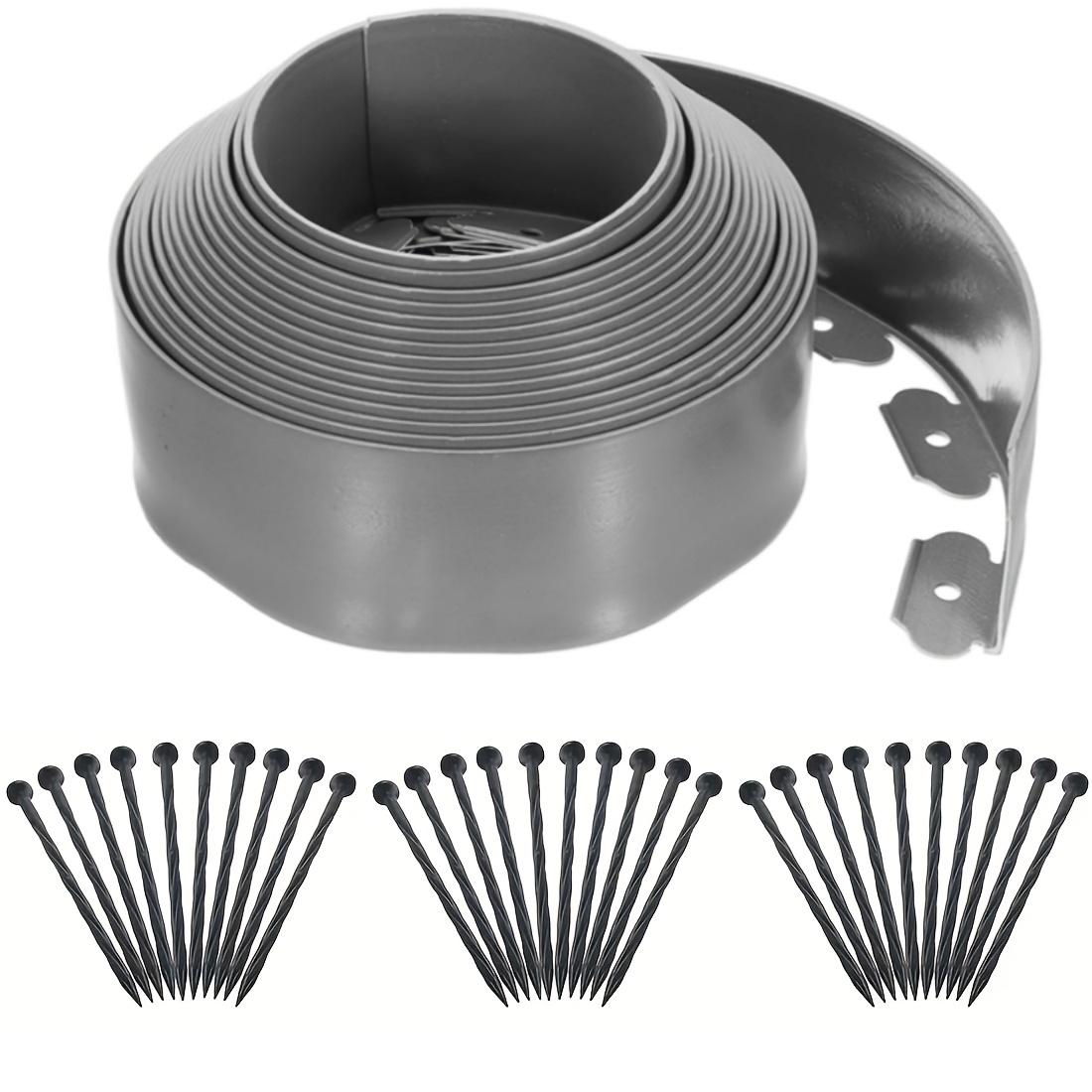 Image of Landscape Edging 33ft,no Dig Garden Borders Edging [extra Tall 4in ] With 30pcs Spikes,lawn Edging Kit Flexible Mini Plastic Fence For Grass Yard Flower Bed -grey
