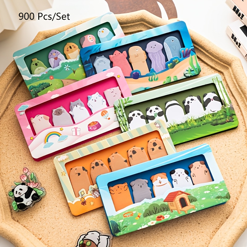 900pcs (6 Sets) Of Creative Cartoon Cute Series Featuring Panda And Puppy Sticky Note Index Tabs For Marking Documents And Files