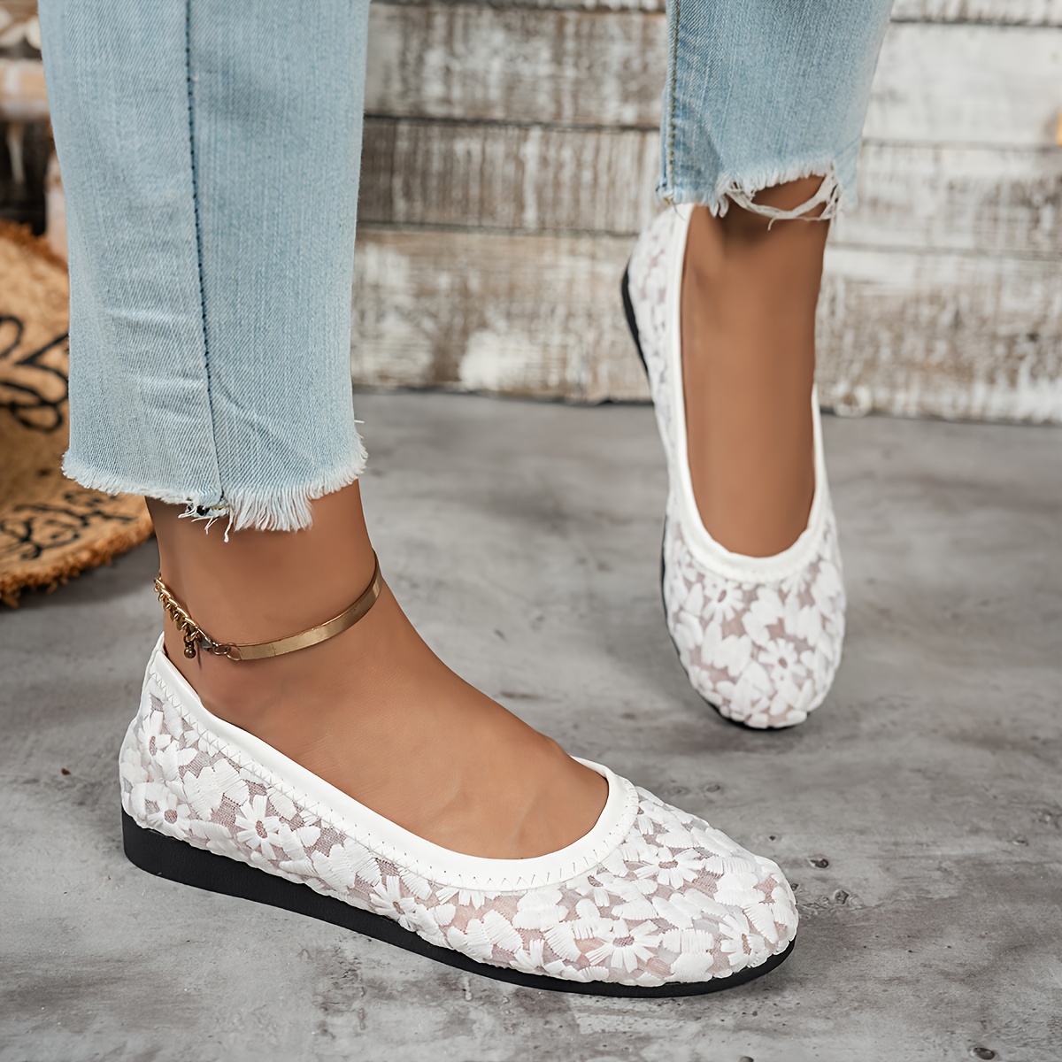 TEMU 1 Paire de Chaussures Plates pour Femme, Mocassins à Lacets à Bout Rond, Décontractés, , en Brodé et Respirants, Chaussures pour Femme