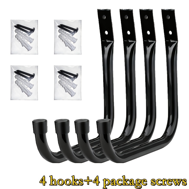 TEMU 8pcs Heavy Duty For Garage Hooks 50.0lb, J Utility Hooks For Garage Organization, Metal Wall Mount Hooks Heavy Duty, Black Anti-slip For Garage