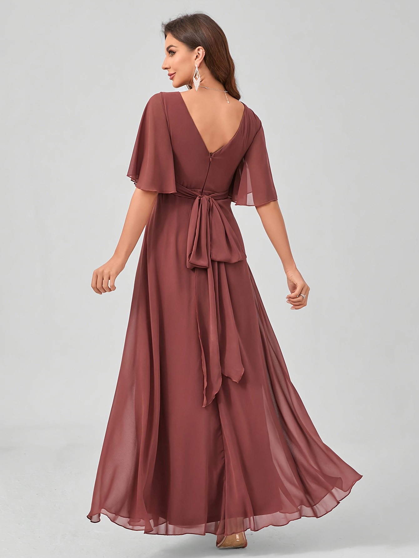 elegant solid color v neck short sleeve chiffon - Temu United Kingdom