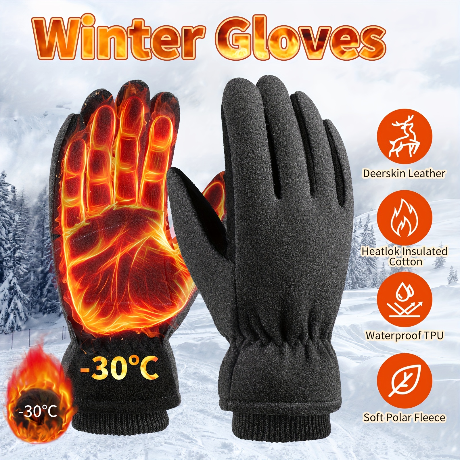 

Ozero Gloves -30°f Deerskin Suede Insulated - For Driving In - For Men And Women