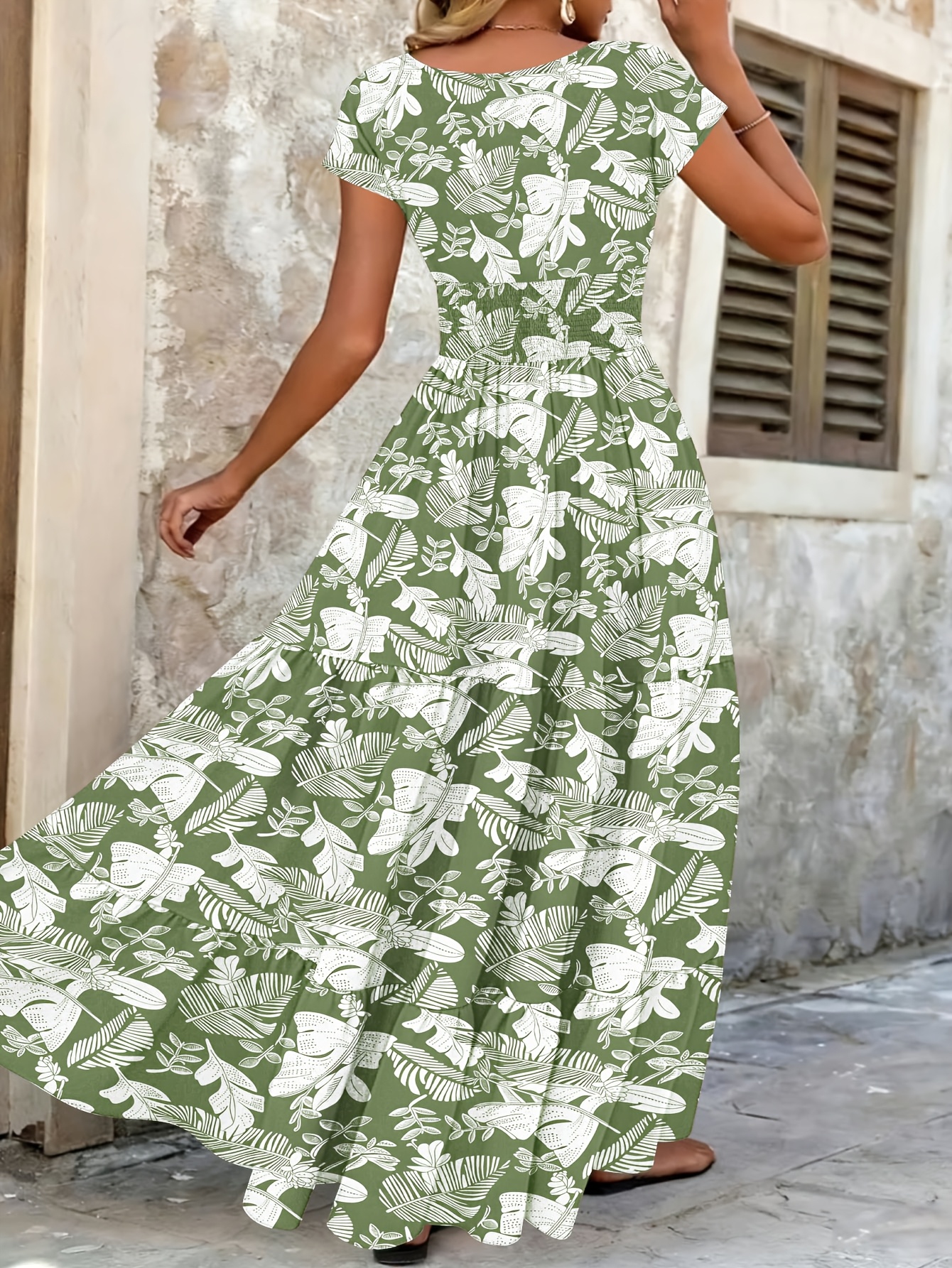 green maxi dress plus Poly USA W1114 Plus Size Fitted V-Neck Slit Gown main image 1