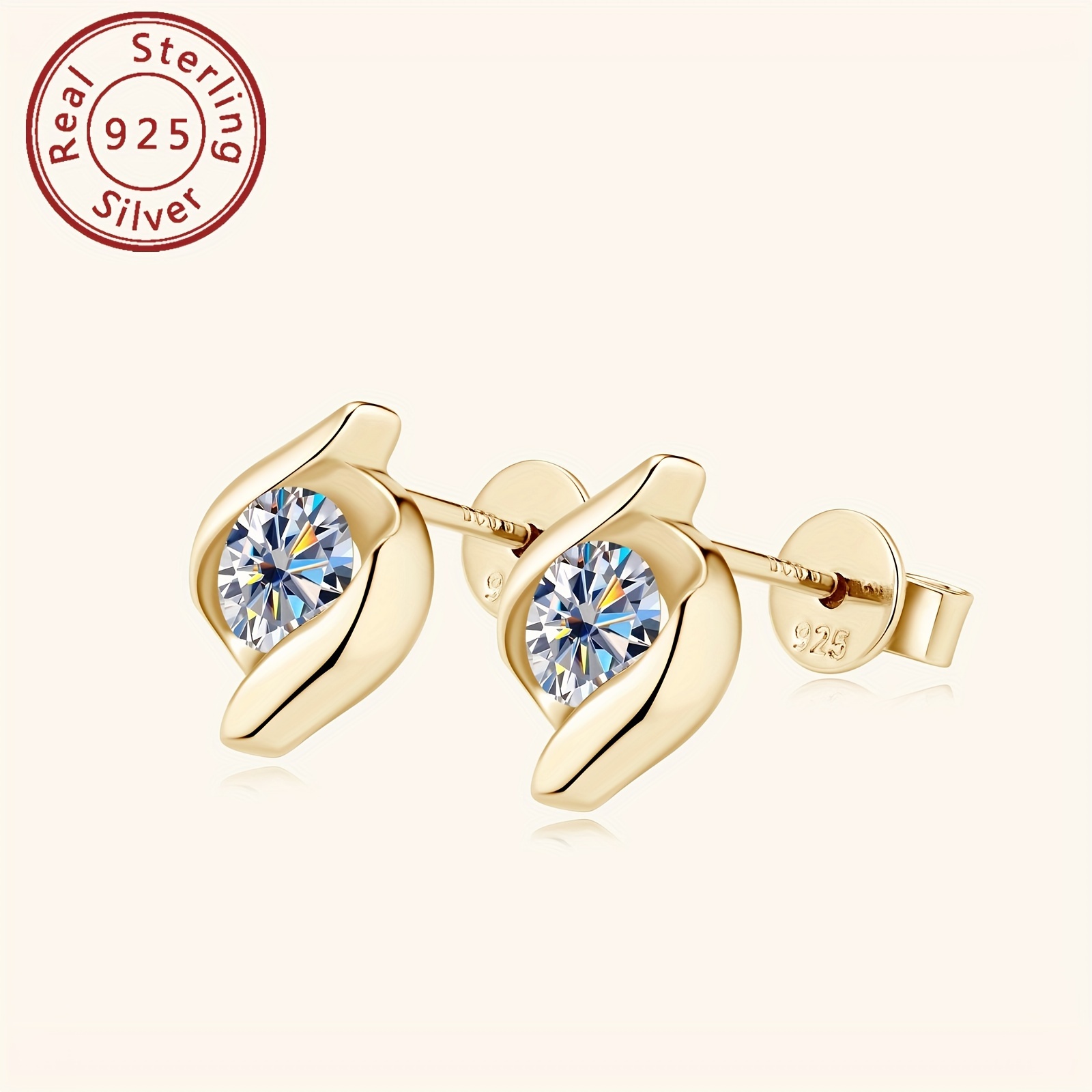 elegant   twist stud earrings with 5mm round moissanite synthetic 1 0ct total 0 5ct each 925 sterling silver 14k gold plated christmas wedding   925   details 8