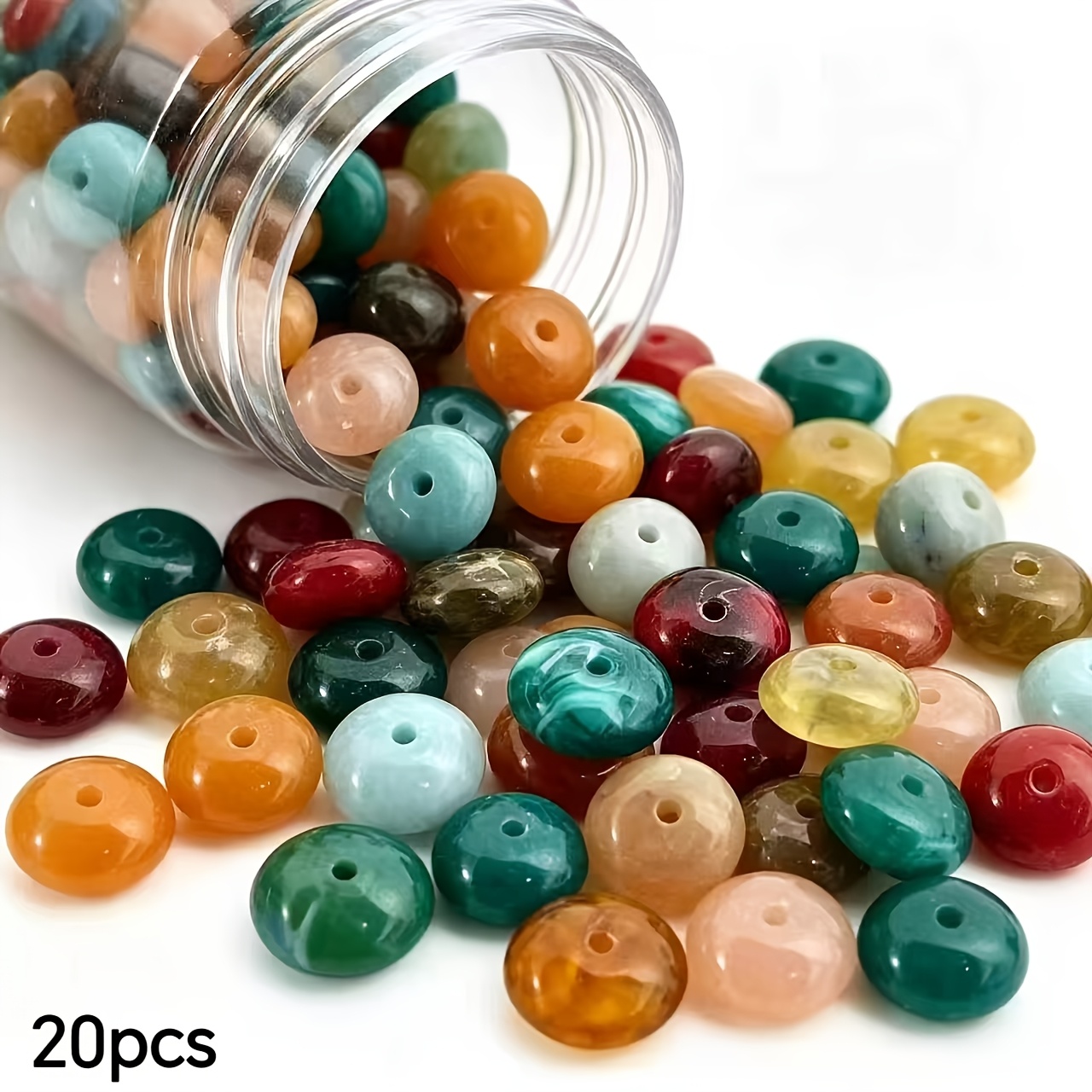 TEMU 20pcs 14Mm Perles d'abacus en acrylique artificiel de couleurs mélangées, perles espacées, boucle de sécurité à roue, perles artisanales,