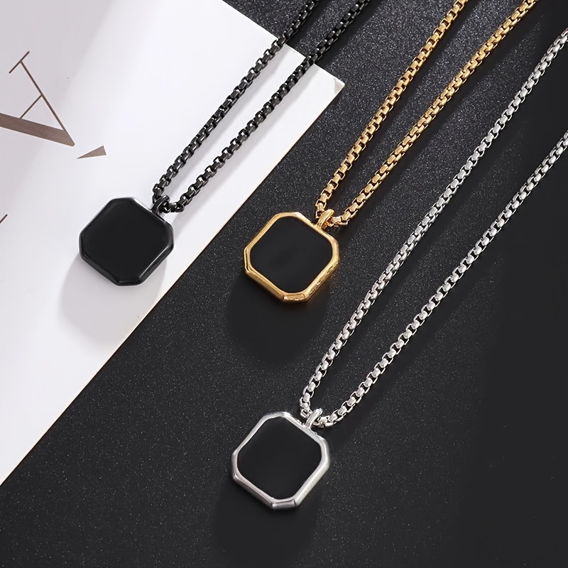 

Fashionable And Exquisite Square Black Gem Stainless Steel Necklace For Men And Women, Personalized And Simple Hip-hop Jewelry