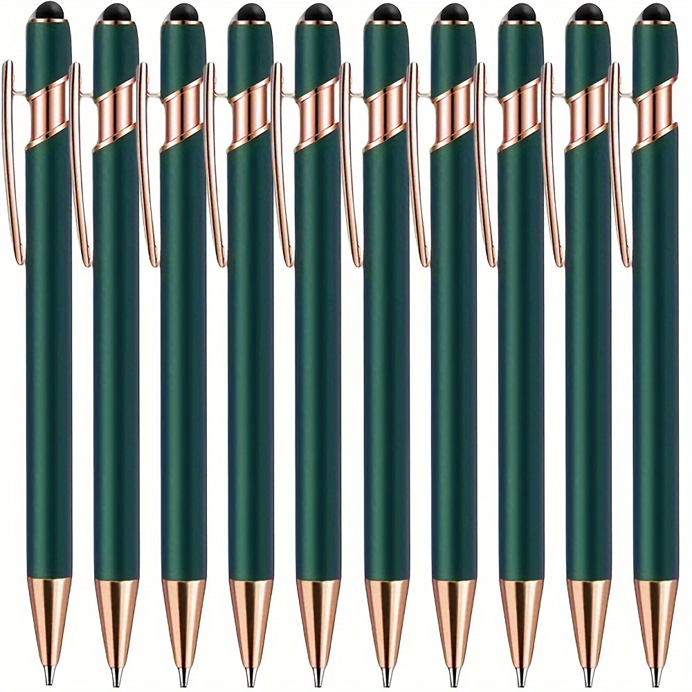 

Luxury Metal Ballpoint Pen Set Of 10 - Green And Rose Gold, Retractable Broad Point, 2-in-1 Stylus Compatible, Ideal Gift For Ladies, Classmates, Colleagues, Teachers, Mothers, Friends - Black Ink