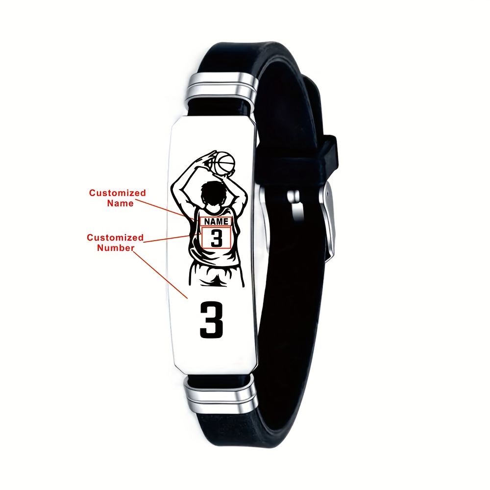 TEMU Braccialetti da basket personalizzati in acciaio inossidabile 304, accessori per appassionati di basket, regali di compleanno per pi羅 e compagni