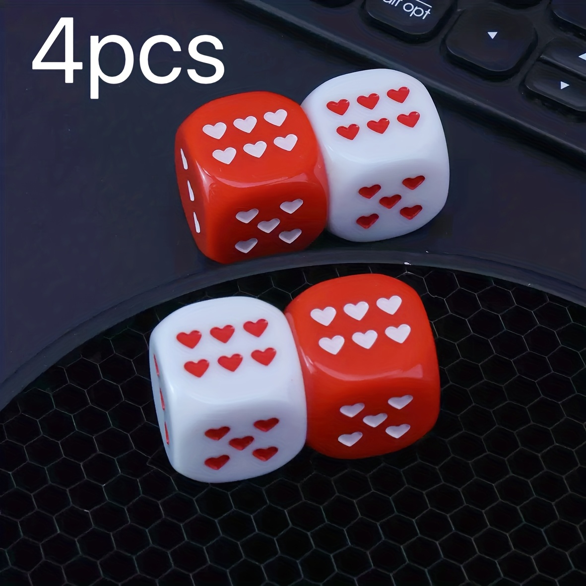 E-shop 4 Stück große herzförmige Würfel (2,5 cm/1 Zoll) – Sechseckige Brettspiel- Partyspielwürfel mit , langlebig für RPGs, Tabletop-Spiele,