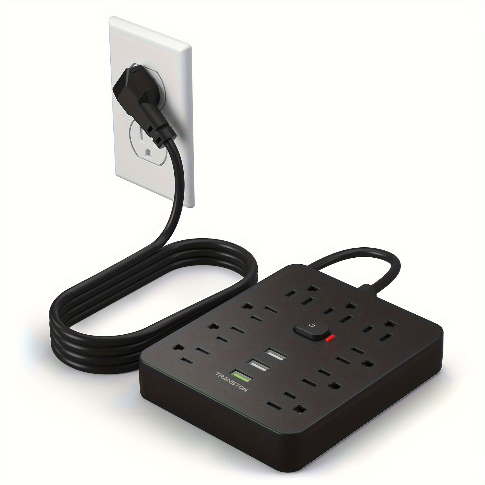 

Power Outlet With Protector, 9 Jacks, 3 Usb , 5ft Extension Cord, , Fire Resistant, For Home And Office, Black