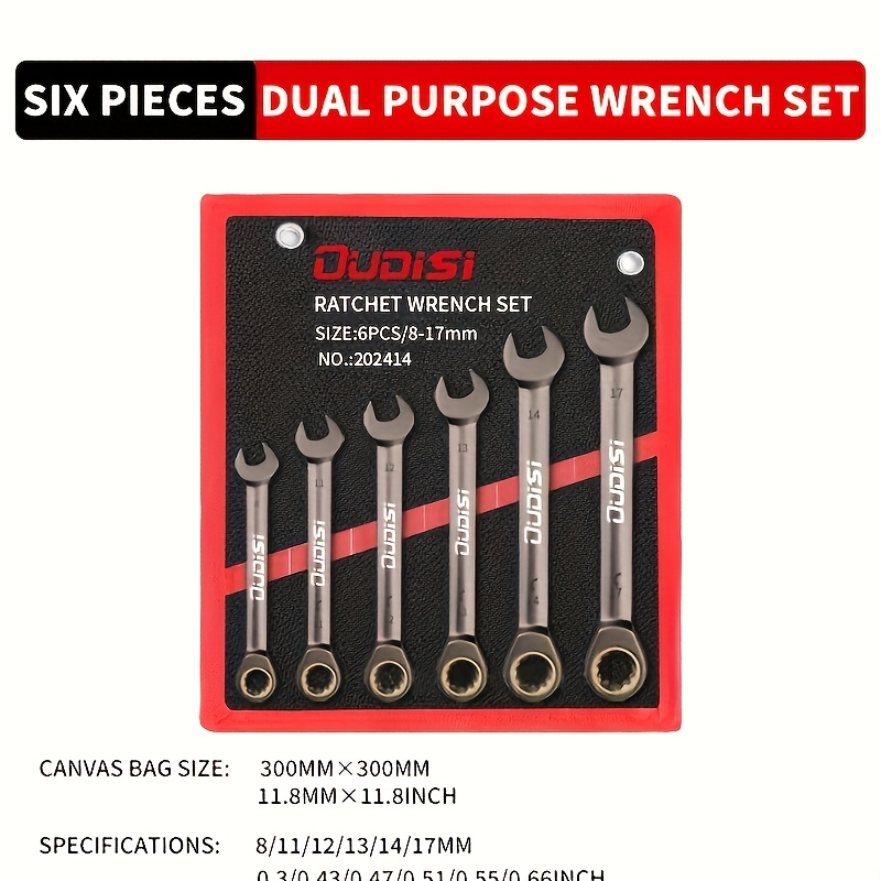 TEMU 6-14pcs Multifunctional Ratchet Wrench Set, 180 Movable Head And 72-tooth Ratchet Wrench, Wrench Set, Metal, Cloth Roll Bag, Convenient Storage And Storage.