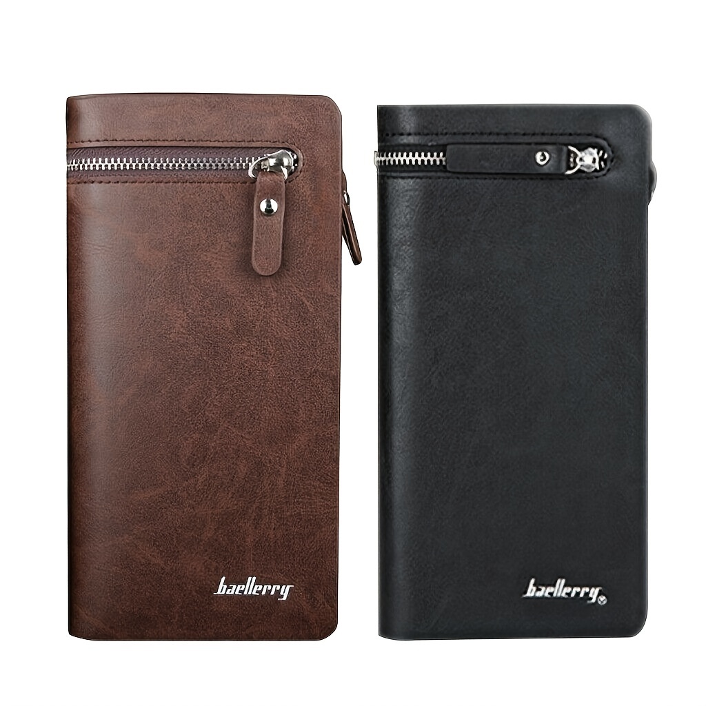

Men's Long Wallet Zipper Around Bifold Purse Simple Business Travel Large Capacity Card Holder Handbag
