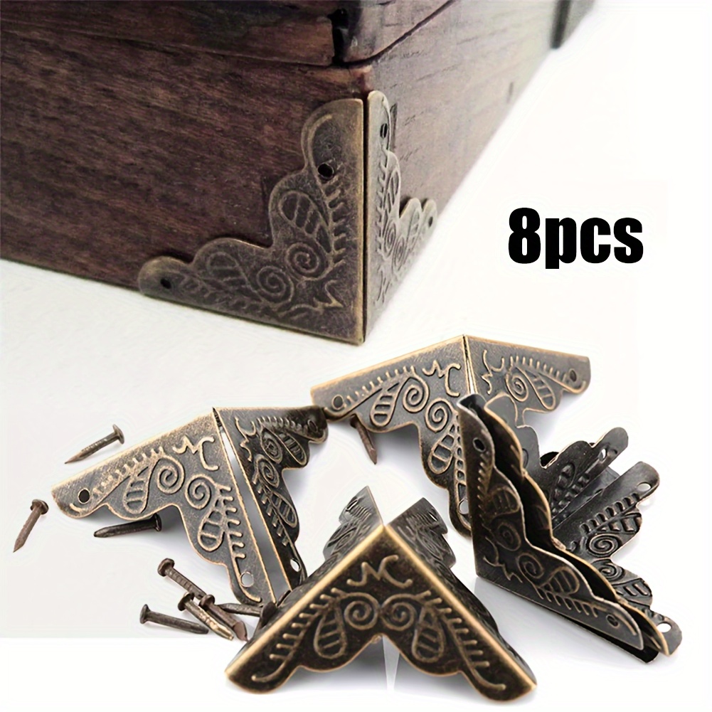 

8pcs Antique Bronze Corner Protectors, Lead-free Metal Finish Edge Guards For Furniture And Wood Box Decoration