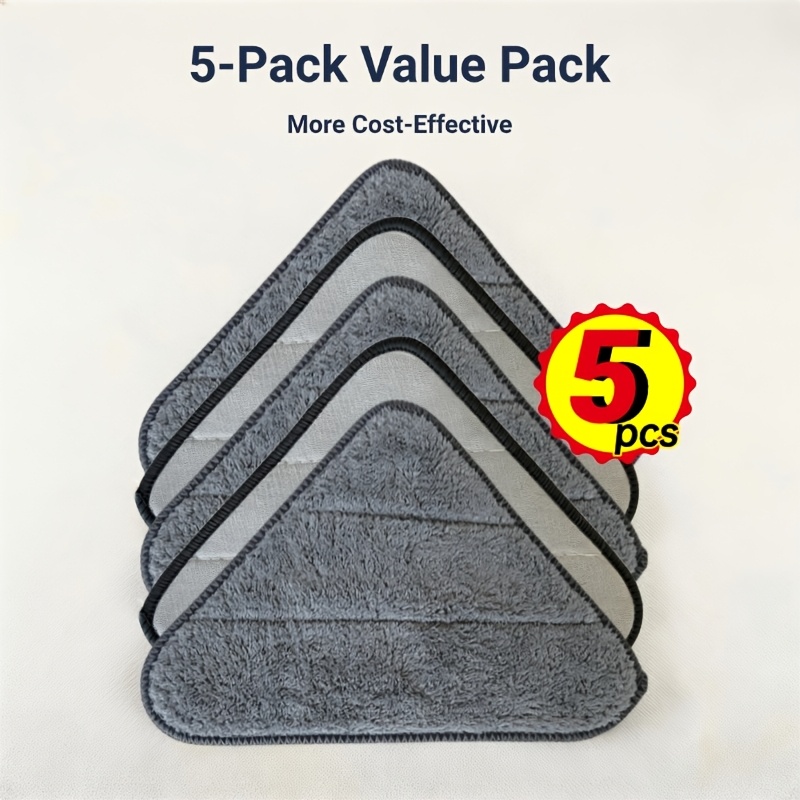 TEMU 5-pack Triangle Mop Replacement Pads, Hook And Loop Mop Refills, 10.24 Inches, Microfiber Material, Absorbent Fiber Mop Heads, Suitable For
