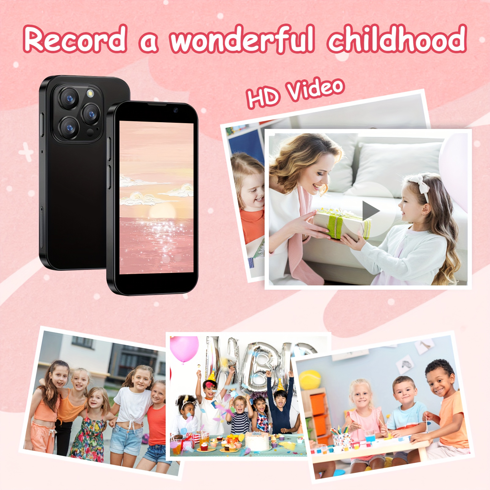 Kids Smart Phone Toys for Girls Any Ages with Camera - Toddler Phone with Learning Games, Travel Toys with MP3 Music Player for Holiday, Birthday Gifts for Girls And Boys, Unlock Mini Phone, 2+16GB, Face Id, GPS, Small Smartphone