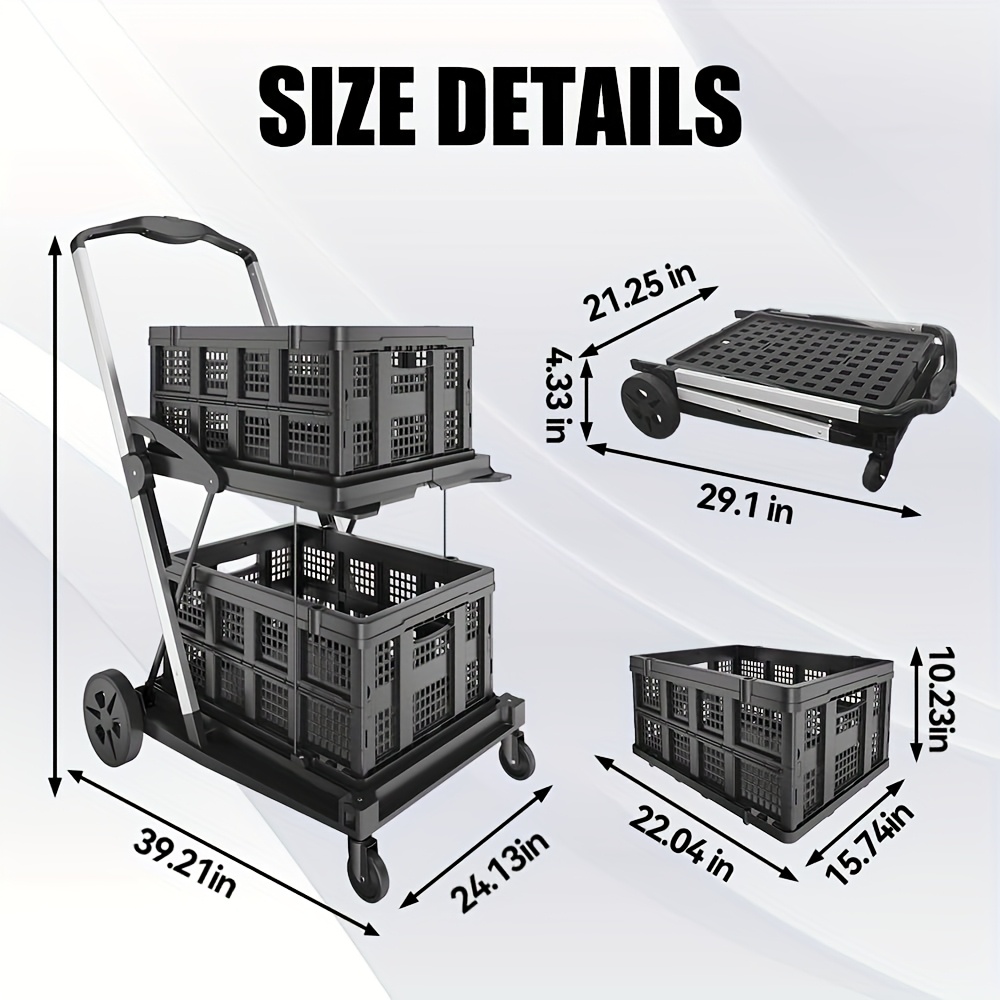 Two Layers Folding Shopping Cart | Multi Use Functional Collapsible Carts | Collapsible Grocery Carts | Shopping Cart with Storage Crate | Utility Cart for Groceries, Warehouse, Supermarket.Black