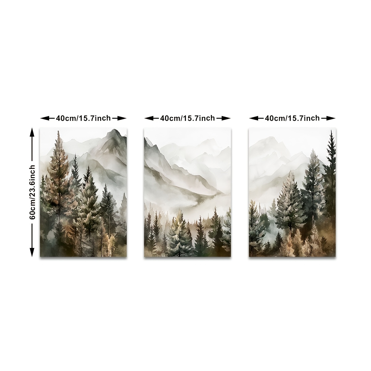 TEMU 3pcs Affiche sur Toile Cadre, Art Moderne, de Paysage de de Pins Brumeux Vintage , Peinture sur Toile d'Art , Décoration Murale pour Chambre et