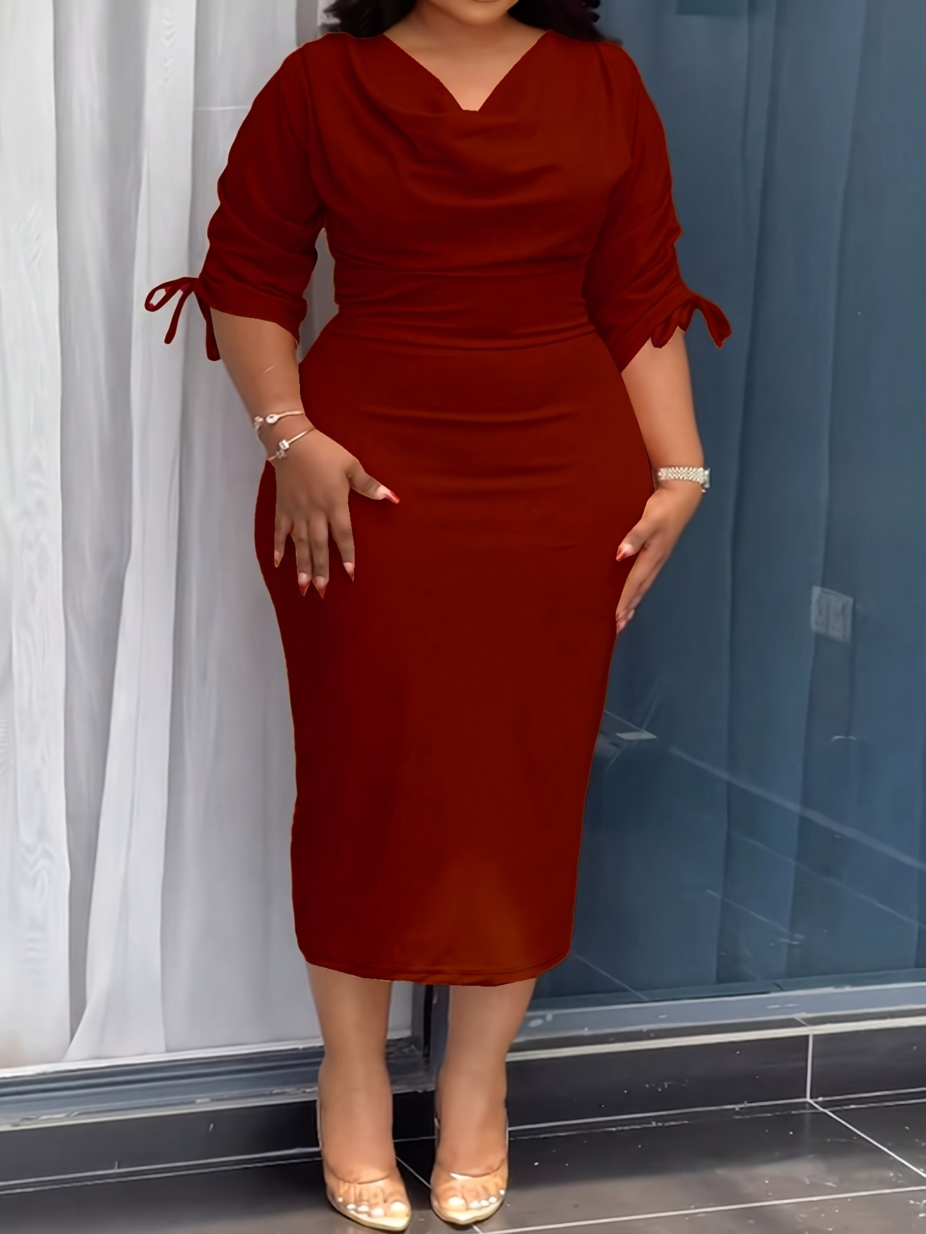 bodycon dress for fat women Sabrina Red One Shoulder Bodycon Midi Dress – Girl In Mind main image 0