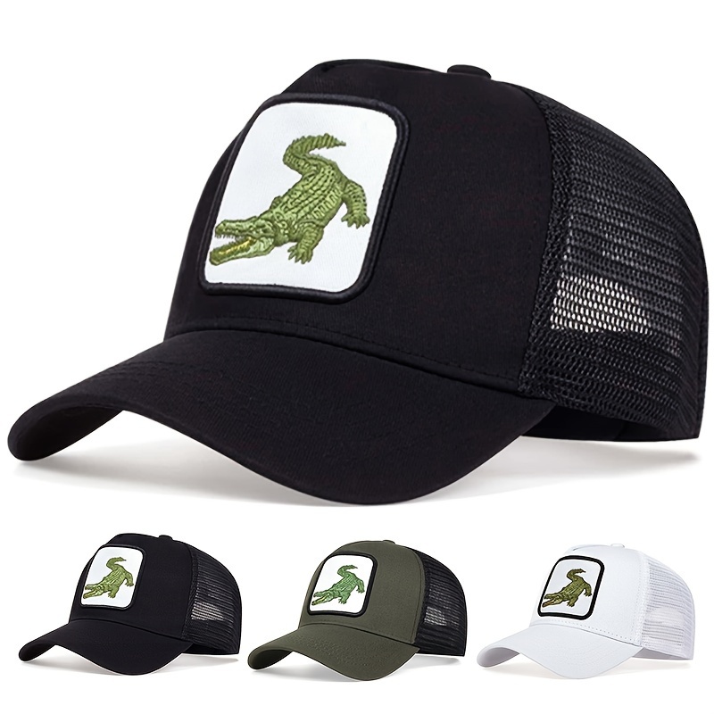 

Embroidered Crocodile Mesh Trucker Cap For Men, 100% Polyester Casual Baseball Hat, Lightweight, Adjustable, Breathable, Animal Design, Hand Wash, For Outdoor Travel Beach Party - Spring/summer