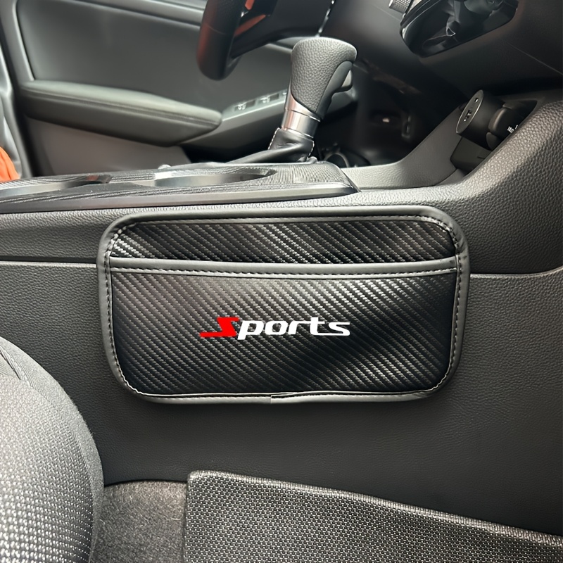 Image of 1pc Sport Style Car Organizer, Side Center Console Storage, Waterproof Carbon Fiber Pattern Leather, Holds Phone, Keys, And Cards, Universal Car Accessory