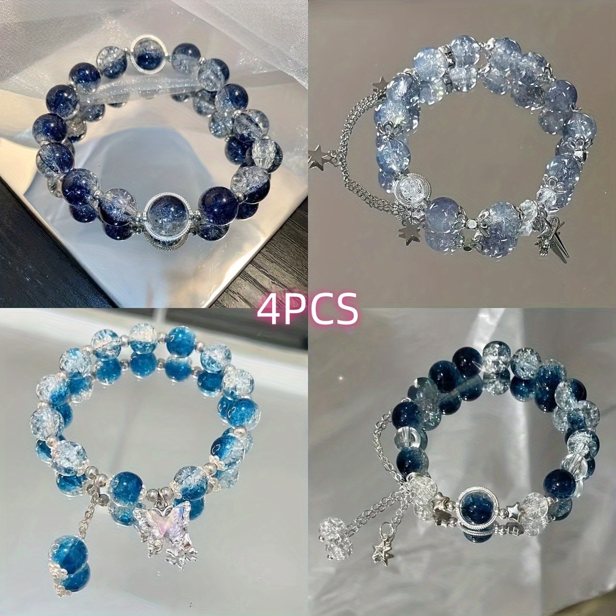 

4pcs Beaded Bracelets For Men & Women, Elegant & Luxurious With Shiny Stars Charm, Perfect For All Occasions, Stylish Accessory Gifts For Eid