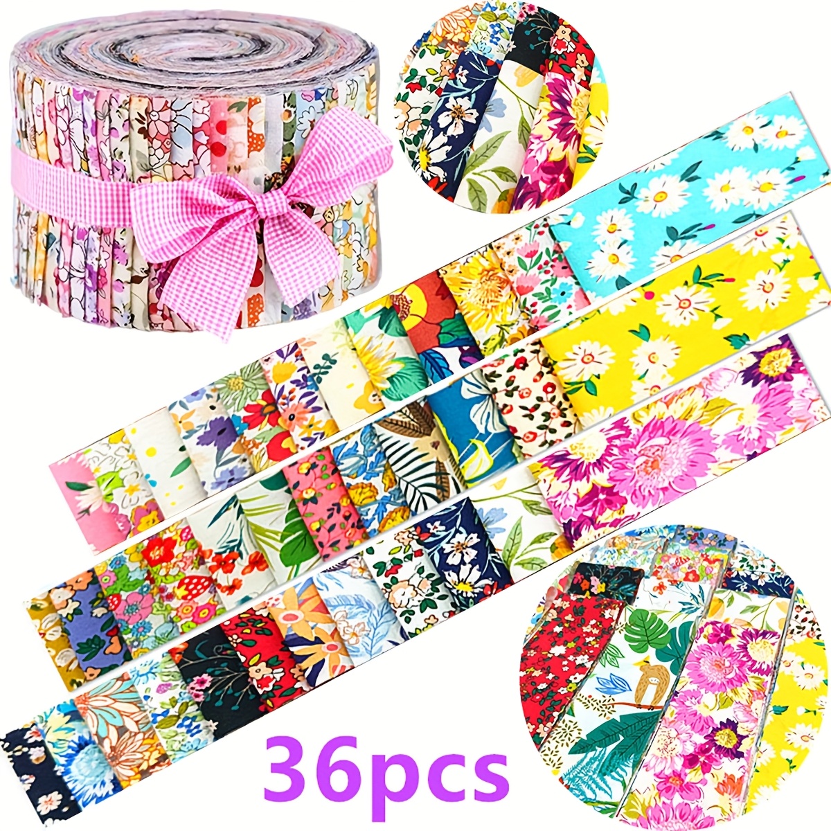 

36-pack Floral Pattern Quilting Fabric Strips, 6.4x50cm/2.5x19.7in, Pre-cut Polyester Precuts For Diy Sewing, Scrapbooking, Bag Making, Hand Wash Only