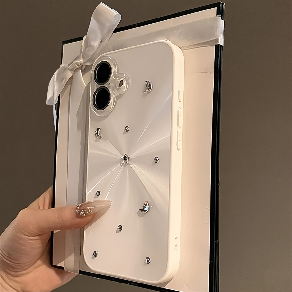 Luxury 3D Glitter Moon Stars Rhinestone Hard Phone Case for iPhone 16 15 14 13 12 Pro Max CD Texture Lens Protective Back Cover