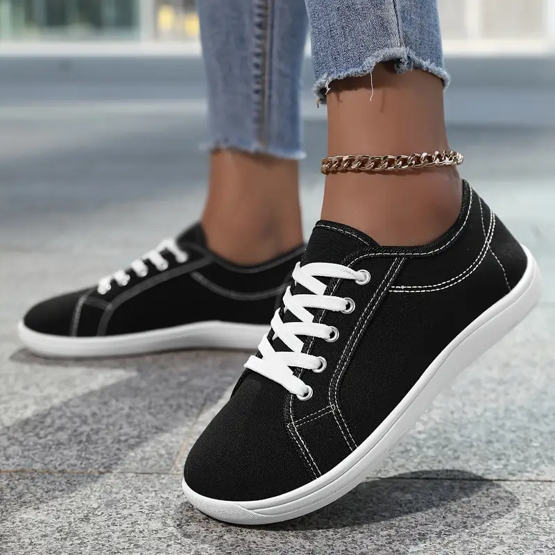 womens slip on sneakers wide fit breathable fabric round toe casual shoes with cushioned rubber sole stylish lace black white casual footwear stylish able footwear 2