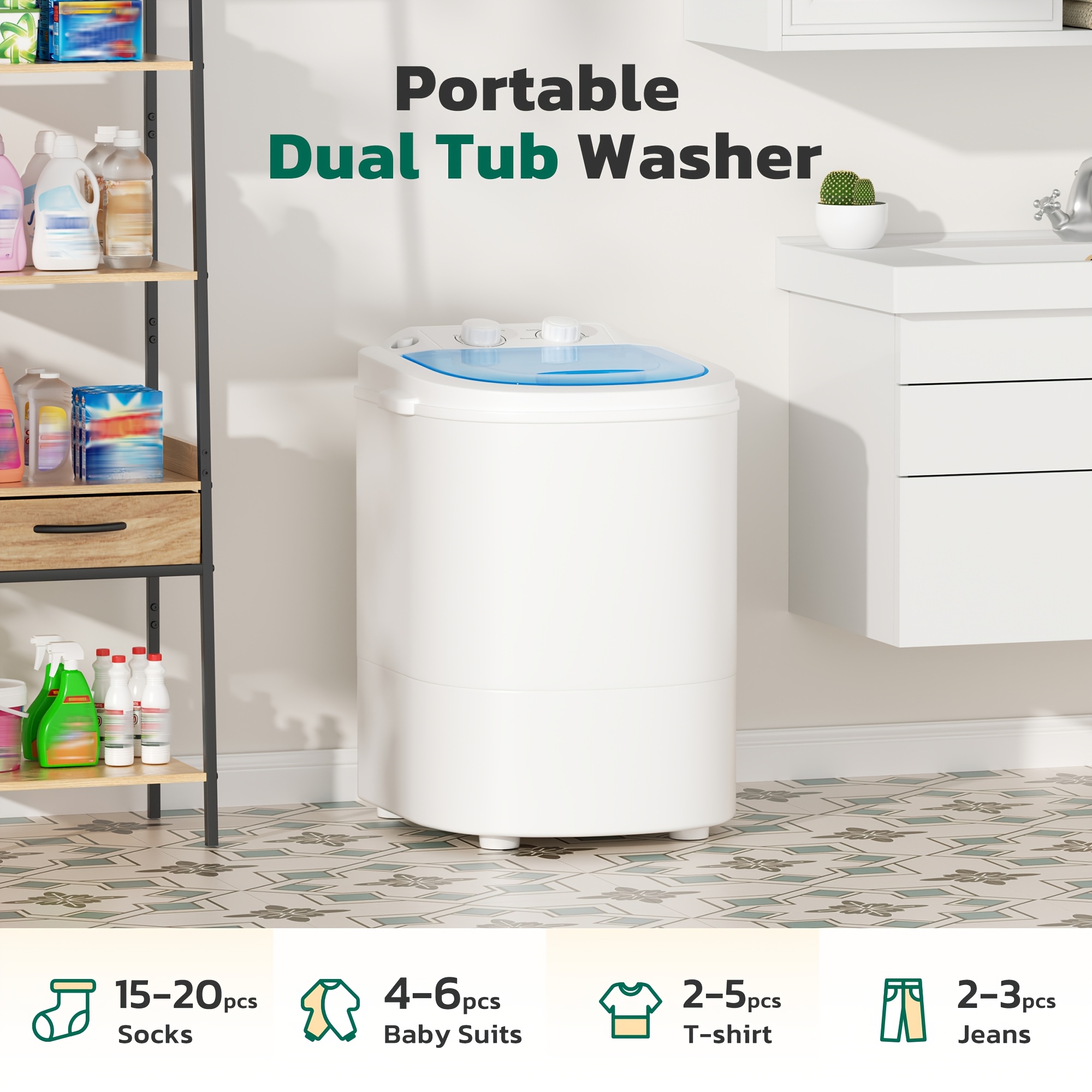 6.6 Lbs Mini Washer Machine And Spin Dryer Combination,, Compact Laundry Solution, Portable Washing Machine, Single Tub Laundry Small Washer for Apartments, Dorms, RV, Traveling