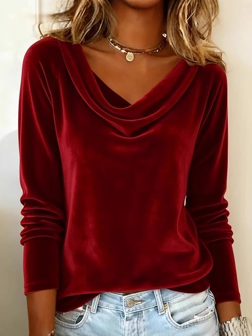 fashionable new solid the shoulder long sleeve velvet t shirt