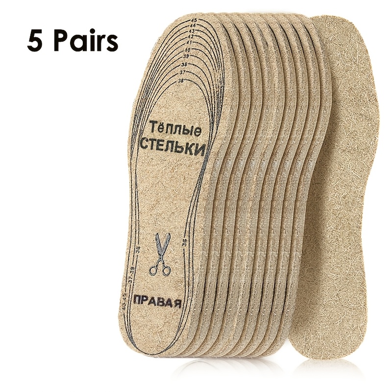 Image of 5 Pairs Or 3 Pairs Or 1 Pair Of Thickened Warm Wool Felt Insoles For Autumn And Winter, Cut , Size: 36-46