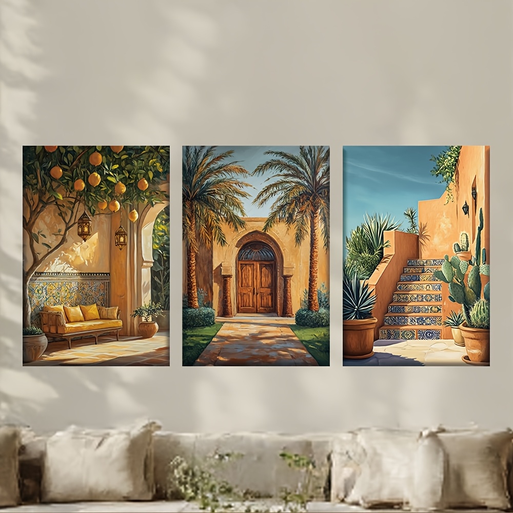 TEMU [jit]3pcs/set, Canvas Painting--unframed, Luxury Marrakech With Moroccan Landscape Art, Posters And Prints, Living Room, Office, Library, Bar,