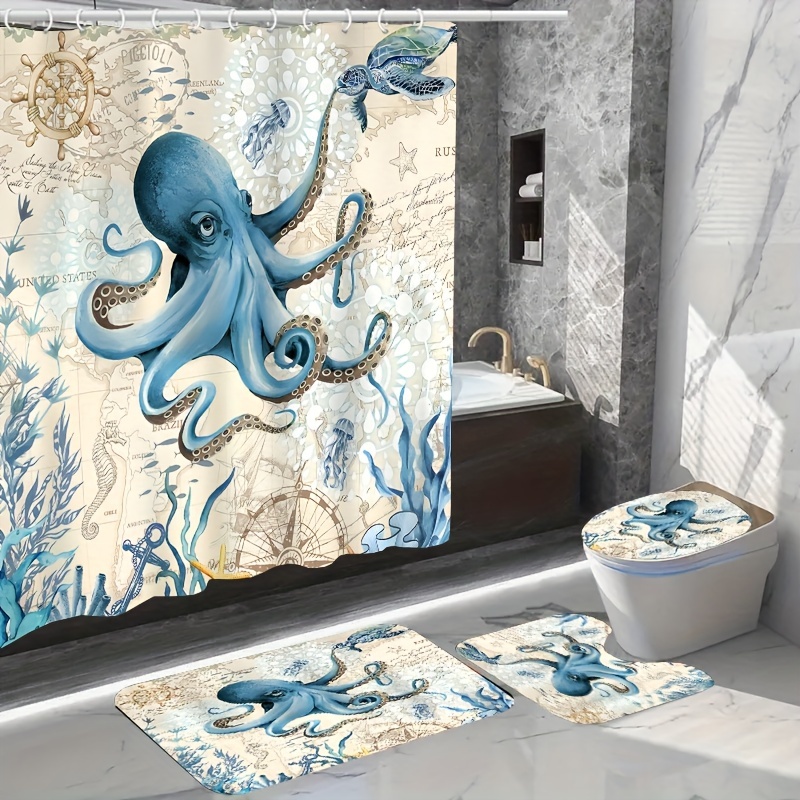 Ocean Octopus Impermeabile Tenda Da Doccia E Coperte, Tenda Da Bagno Vita  Marina Con Ganci, Tappetini Antiscivolo Per Bagno E Copriwater, Arredamento  Bagno, Sconti Per Tutti