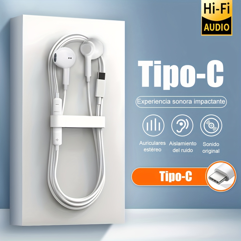 imagen del artículo auriculares con cable y puerto type-c para teléfonos móviles, diseño intrauditivo, auriculares para juegos y reducción de ruido para   de voz.   con iphone 15/iphone 15 pro max, samsung s24 ultra, a54, a53, a55, galaxy s23 fe, s22