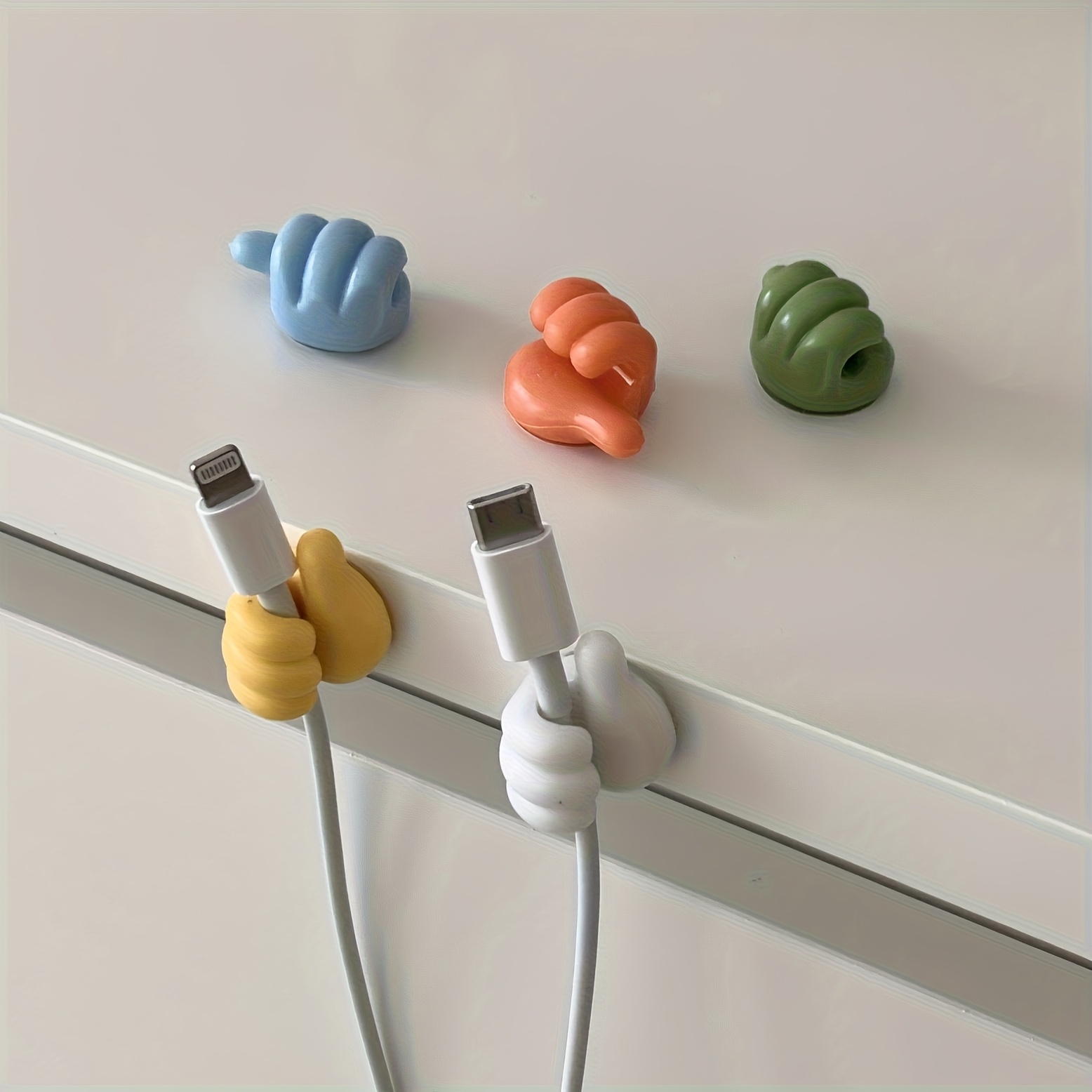 TEMU 5pcs Thumb Pattern Cable Organizer - , No Drilling Required, Kitchen Appliances & Bedroom Accessories