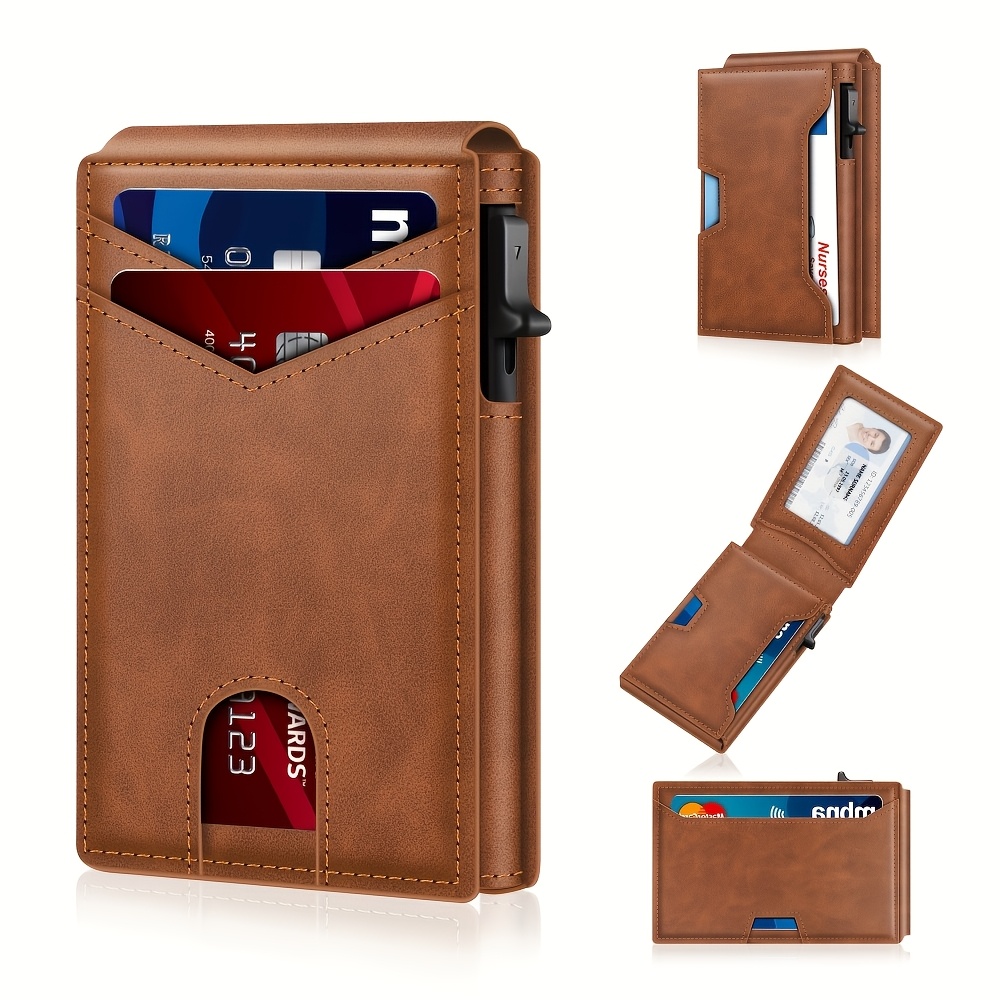 TEMU 1pc Men's Rfid Blocking Pop-up Card Holder Wallet, Black , Side Button For , Durable Wallet, Rfid Wallet For Father's Day And Valentine's Day
