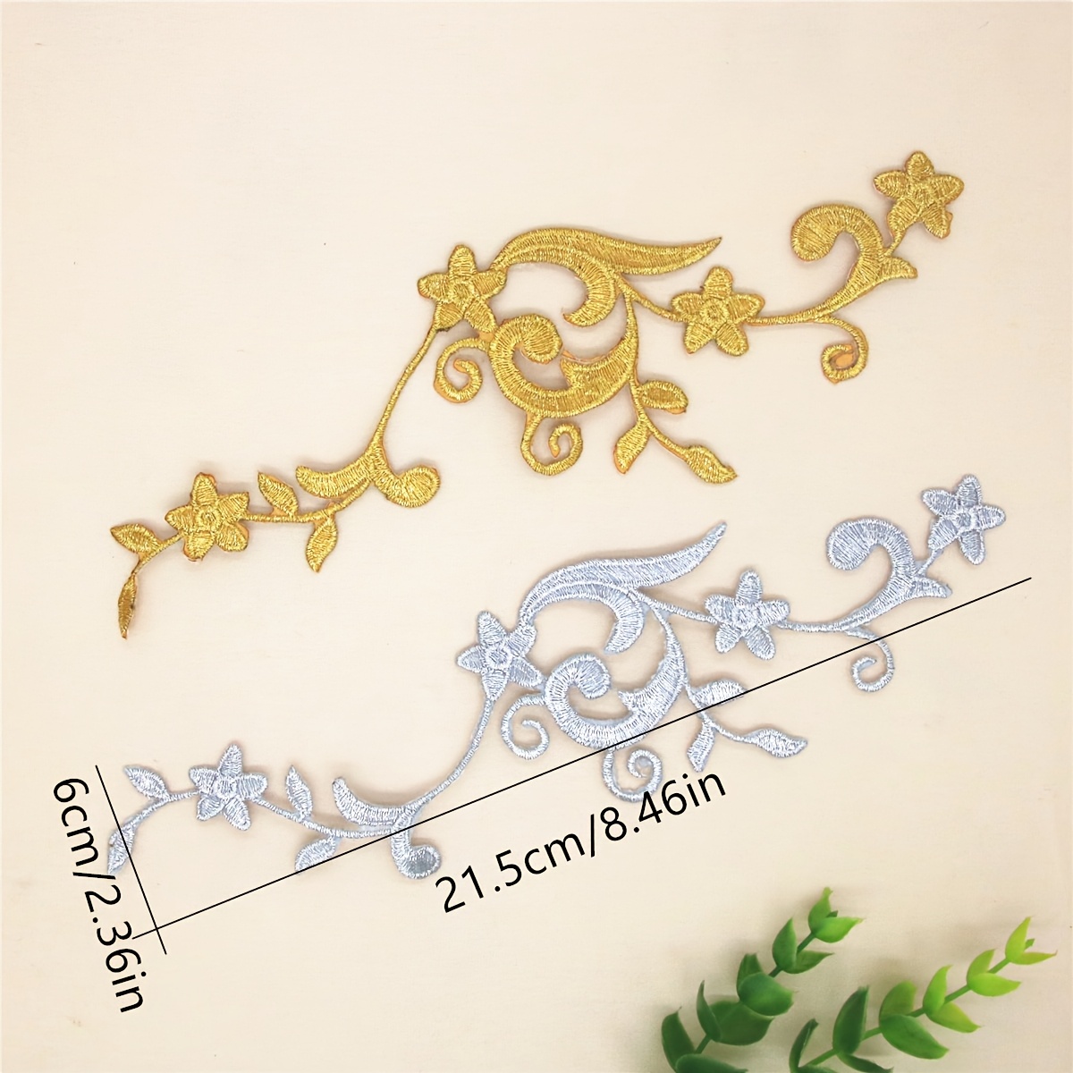 2pcs Ancient Style Golden Silver Thread Vine Flower Embroidery Patches