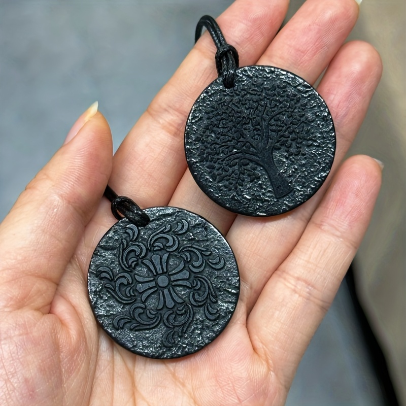 Minimalist Shungite Pendant with Cord, Meaningful Patterns