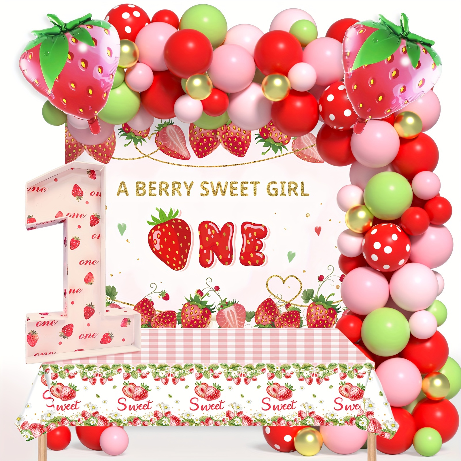 

Strawberry 1st Birthday Decorations Party Supplies, Strawberry Sweet 1 Birthday Decor, Berry First Birthday Party Supplies, 1st Birthday Girl Decoration