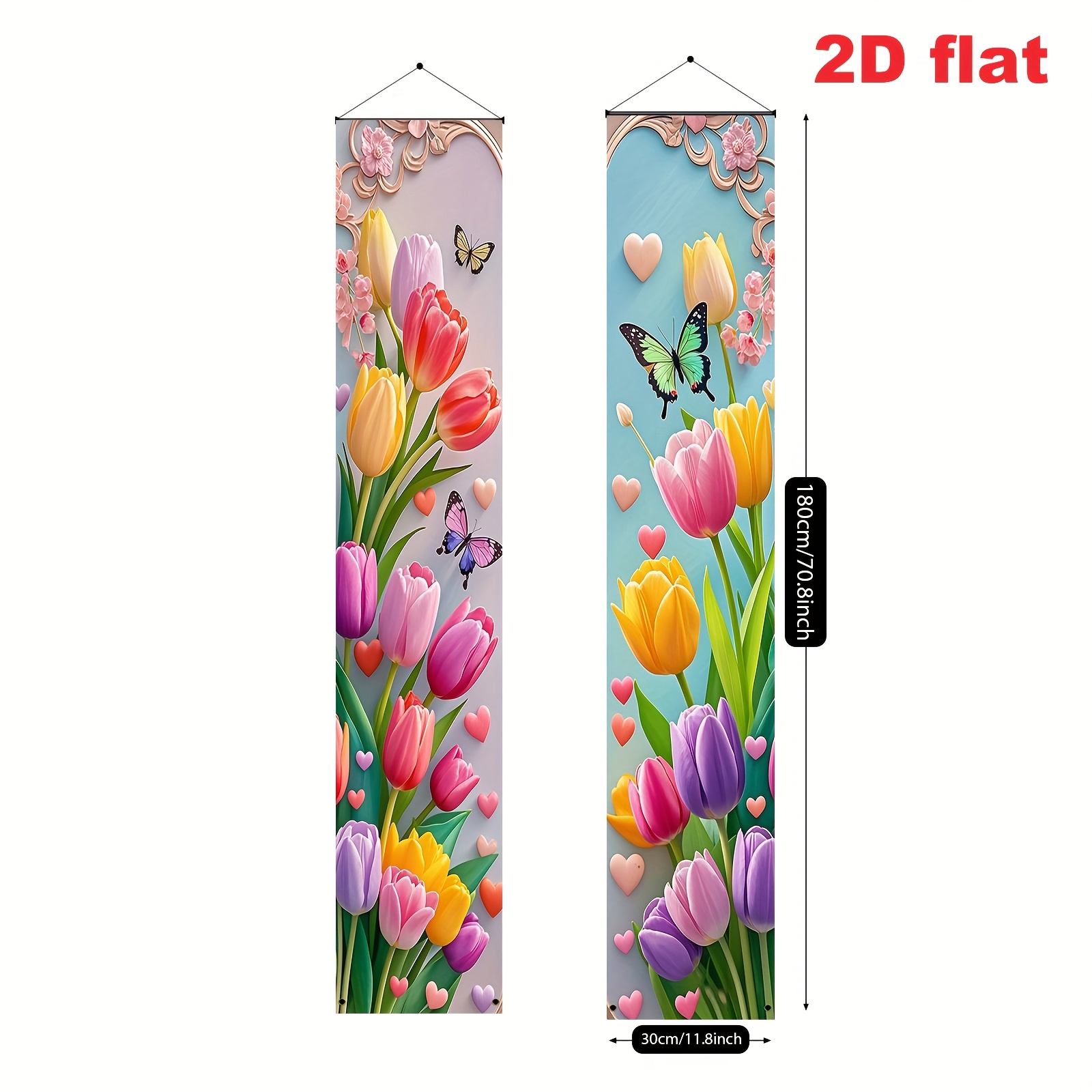 TEMU 2d Flat Banner Party Banners, 1 Pair (11.8x70.8 Inches/30x180cm), Polyester Material, Elegant Mother's Day Porch Sign With Tulips And
