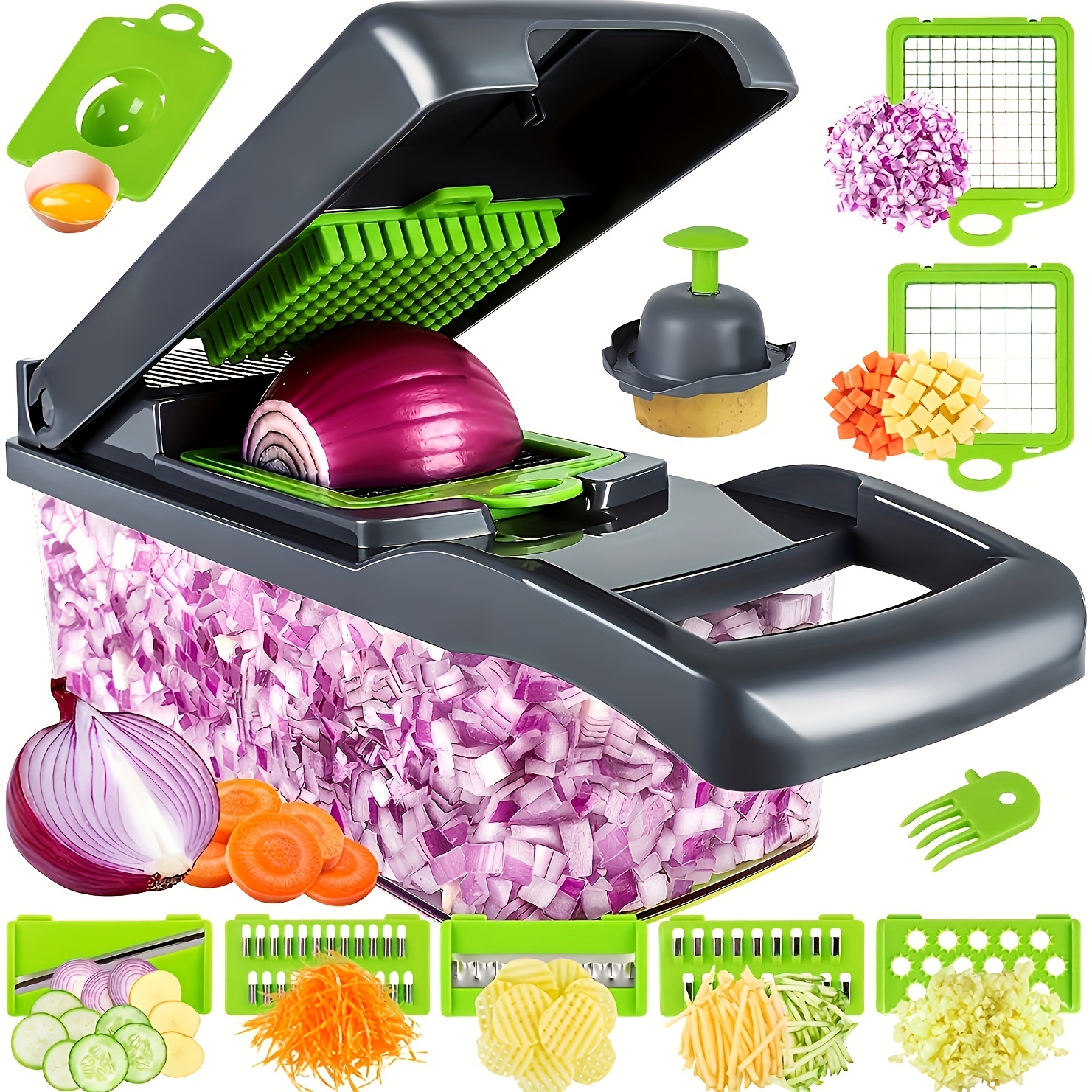 TEMU Multifunctional Vegetable Chopper & Fruit Slicer - Manual Food Processor With Container, Stainless Steel Blades, Onions, Potatoes & More -