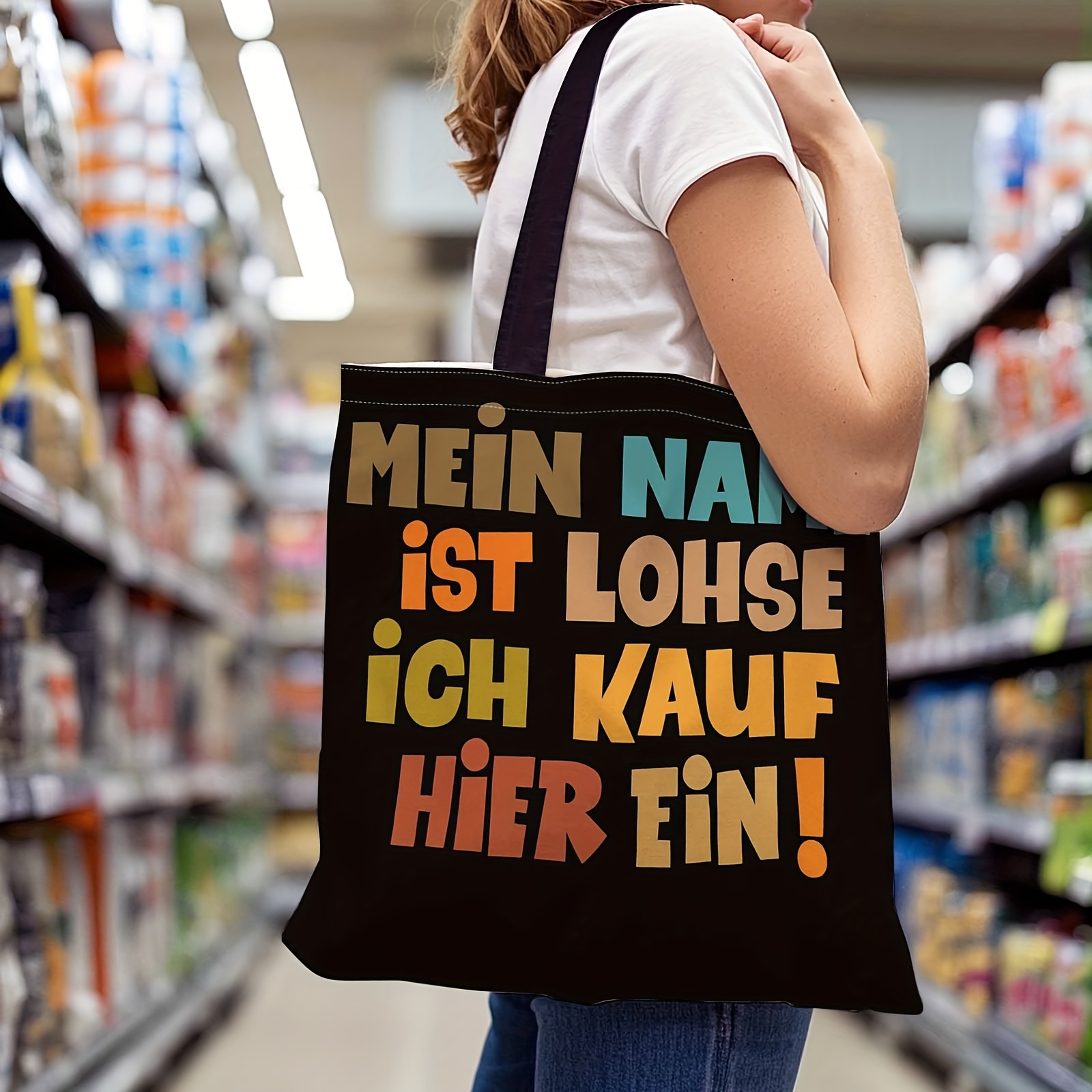 E-shop Deutsche Text-Tragetasche mit lustigen deutschen Phrasen - Lässige Handtasche mit den Worten "Ich Liebe Männer/Frauen" (I Love /) - Robuste,